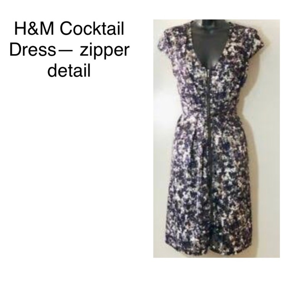 H&M V-neck cinched dress, blue, gray and white